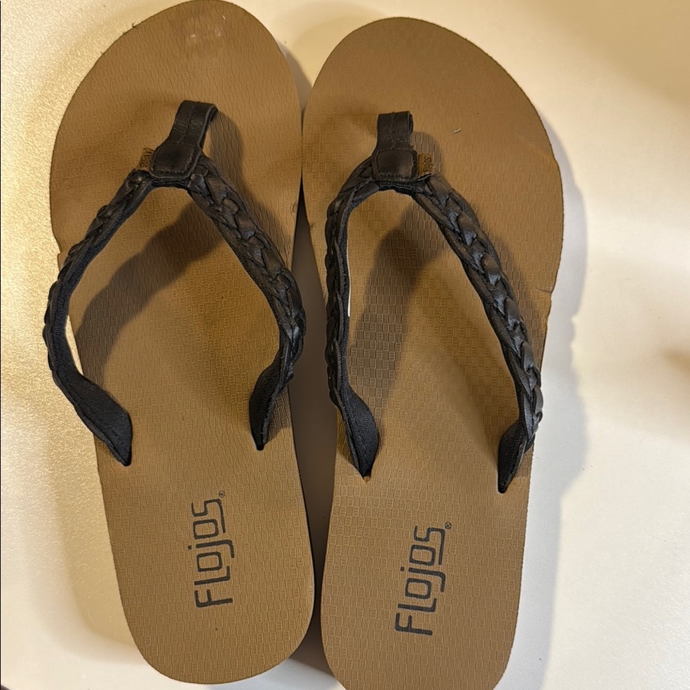 Flojos Tan and Black Braided Sandals